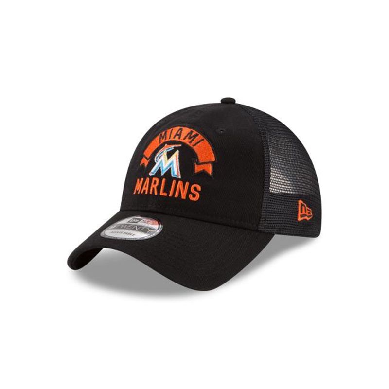 MLB Miami Marlins Stacked Classic 9Twenty Adjustable (LWX3496) - Black New Era Caps